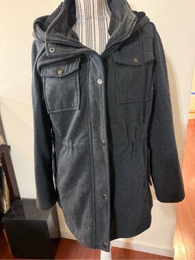 Grace and Lace Snap up Drawstring Waist Hooded Coat